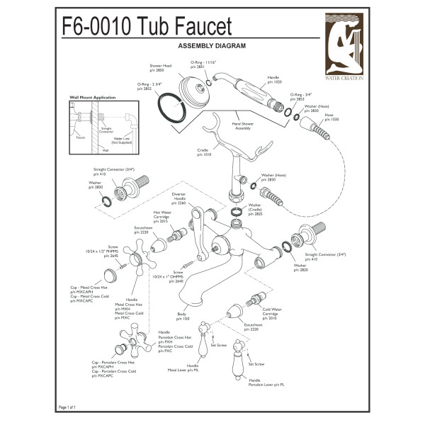Water Creation F6-0010-..-AX Vintage Classic Bath Tub Faucet Wall Mounted