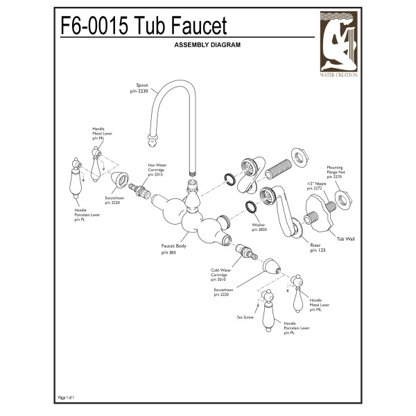 Water Creation F6-0015-..-PL 2-Handle Wall Mount Claw Foot Bath Tub Faucet