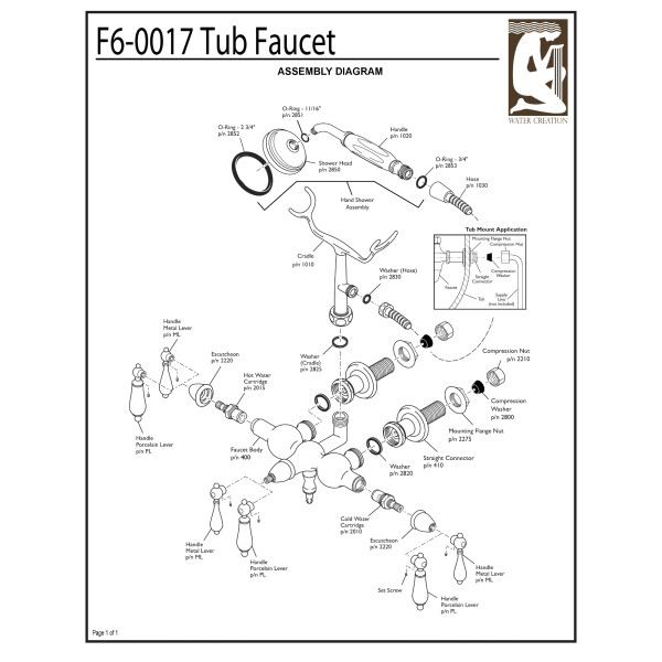 Water Creation F6-0017-..-PL Wall Mount Tub Faucet With Straight Down Spout