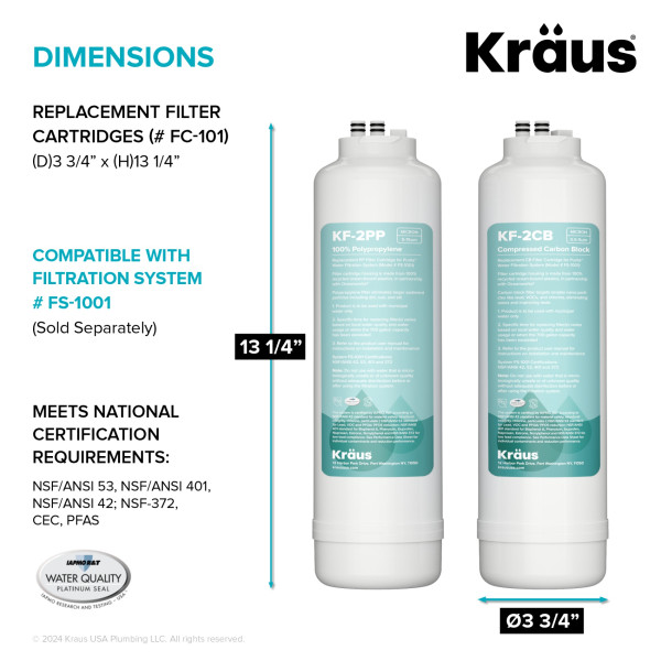 KRAUS FC-101 Replacement Filter Cartridges with Carbon Block and Filters