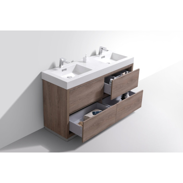 KubeBath FMB60D-BTN Bliss 60" Double  Sink Butternut Free Standing Bath Vanity