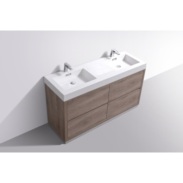 KubeBath FMB60D-BTN Bliss 60" Double  Sink Butternut Free Standing Bath Vanity