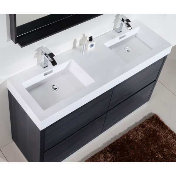 KubeBath FMB60D Bliss 60" Double Sink Free Standing Modern Bathroom Vanity
