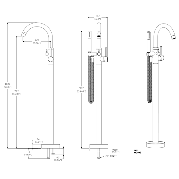 ANZZI FS-AZ0025 Kros Floor Mount Claw Foot Tub Faucet With Hand Shower