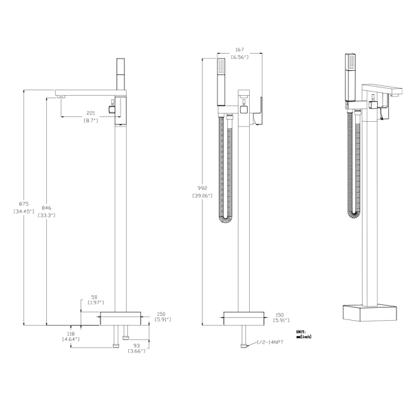 ANZZI FS-AZ0028 Dawn Freestanding Claw Foot Tub Faucet With Hand Shower