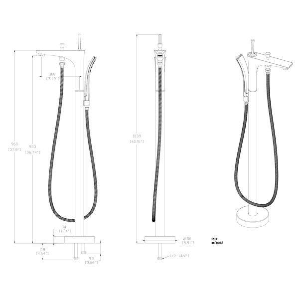 ANZZI FS-AZ0029 Kase Series Single Handle Tub Faucet With Hand Shower