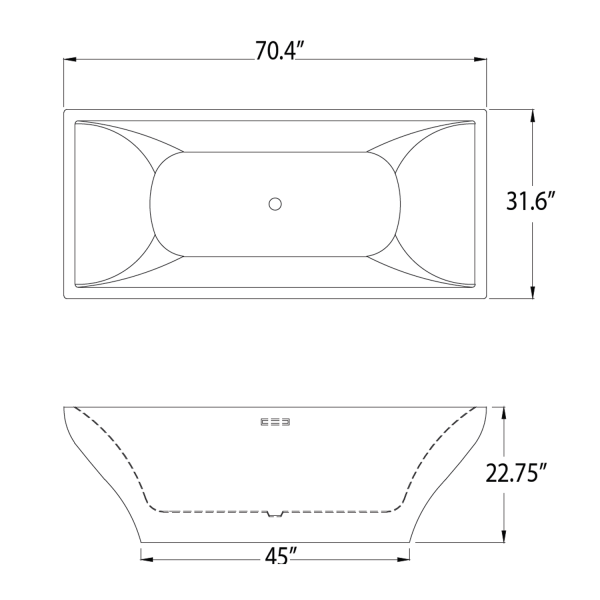 ANZZI FT-AZ010 Vision Center Drain Freestanding Bathtub In Glossy White