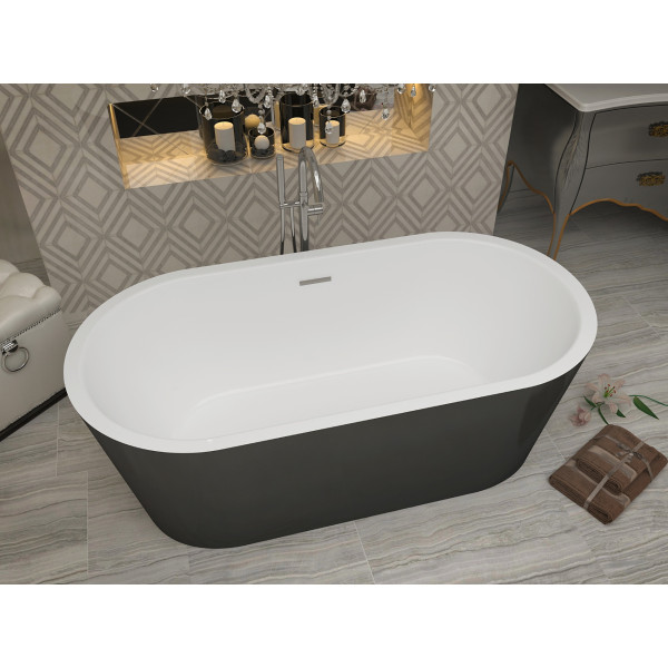 ANZZI FT-AZ011 Dualita Center Drain Freestanding Bathtub in Glossy Black