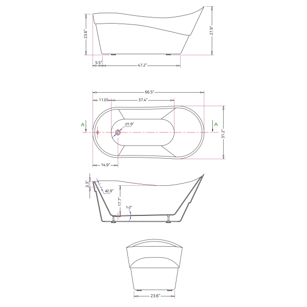 ANZZI FT-AZ094 Kahl Series 5.58 ft. Freestanding Bathtub in White