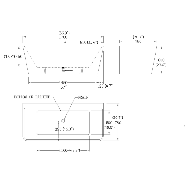ANZZI FT-AZ109 Strait Series 5.58 ft. Freestanding Bathtub in White