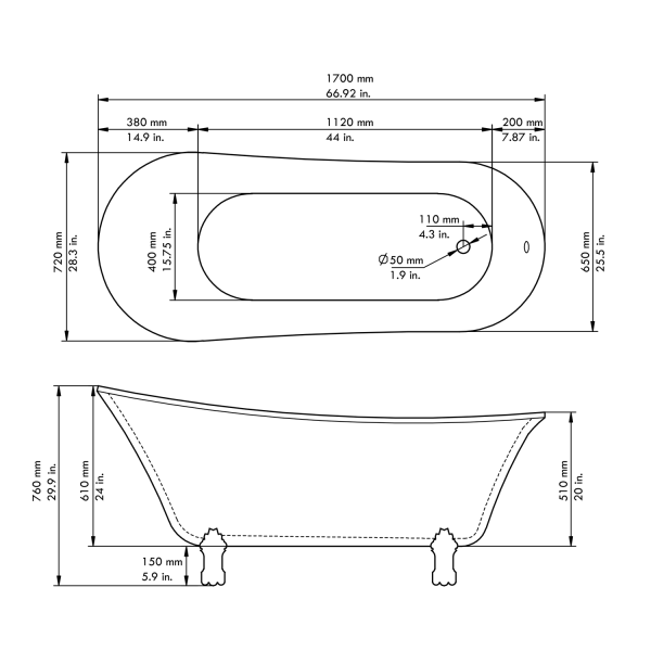 ANZZI FT-AZ419 Legion 5.5 ft. Acrylic Clawfoot Non-Whirlpool Bathtub White