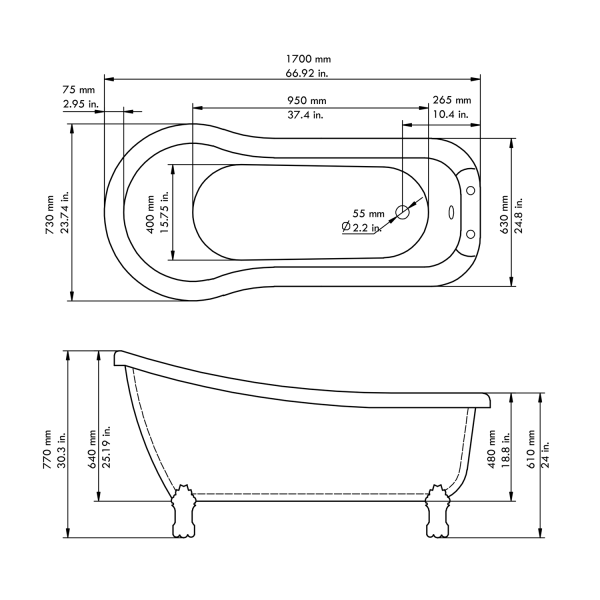 ANZZI FT-AZ902b Pegasus Series 5.5 ft. Clawfoot Non-Whirlpool Bathtub White