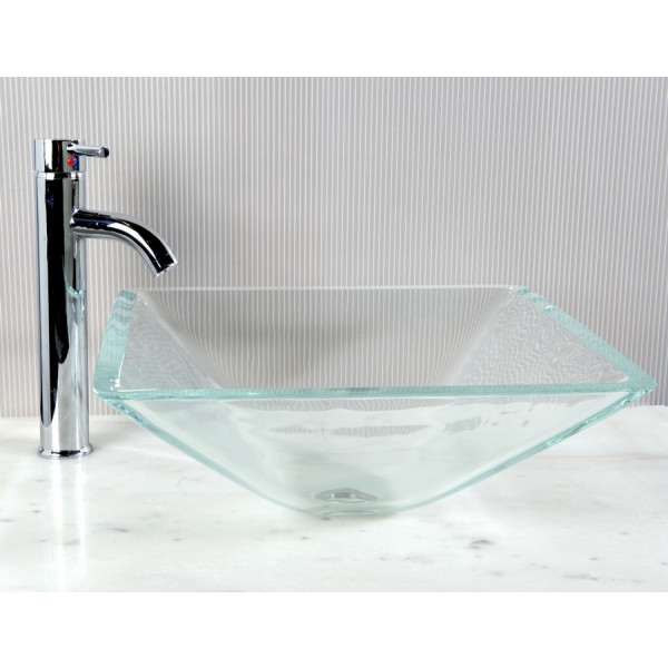Cantrio Koncepts GS-113 Crystal Clear Tempered Glass Pyramid Vessel Sink