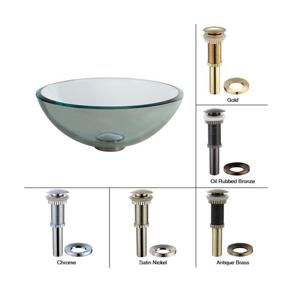 Kraus GV-101-14 14" Top Mount Tempered Glass Sink W/ Pop-Up Drain & Mountin