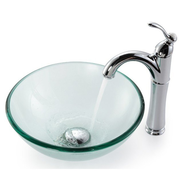 Kraus GV-101-14 14" Top Mount Tempered Glass Sink W/ Pop-Up Drain & Mountin