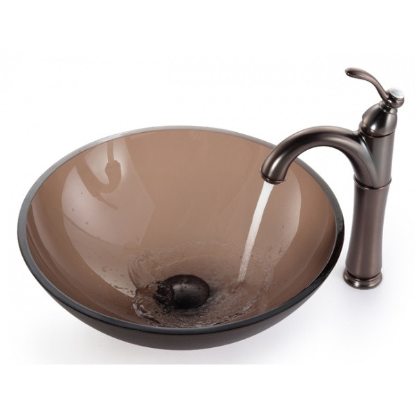 Kraus GV-103-14-ORB 14" Top Mount Brown Glass Sink W/ Pop-Up Drain &  Ring