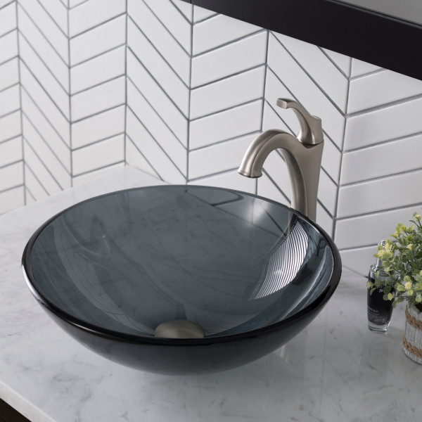 Kraus GV-104 Clear Black Tempered Glass Vessel Sink with PU-MR Chrome