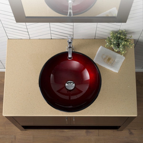 Kraus GV-200 Irruption Red Tempered Glass Vessel Sink with PU-MR Chrome
