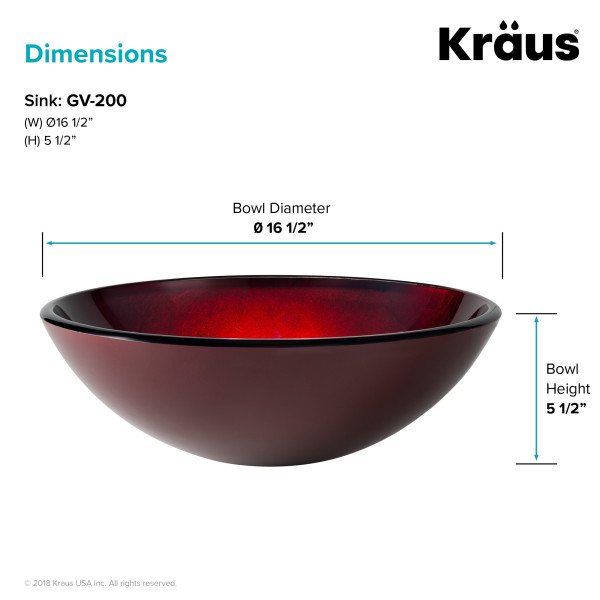 Kraus GV-200 Irruption Red Tempered Glass Vessel Sink with PU-MR Chrome