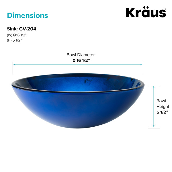 Kraus GV-204 Irruption Blue Tempered Glass Vessel Sink with PU-MR Chrome