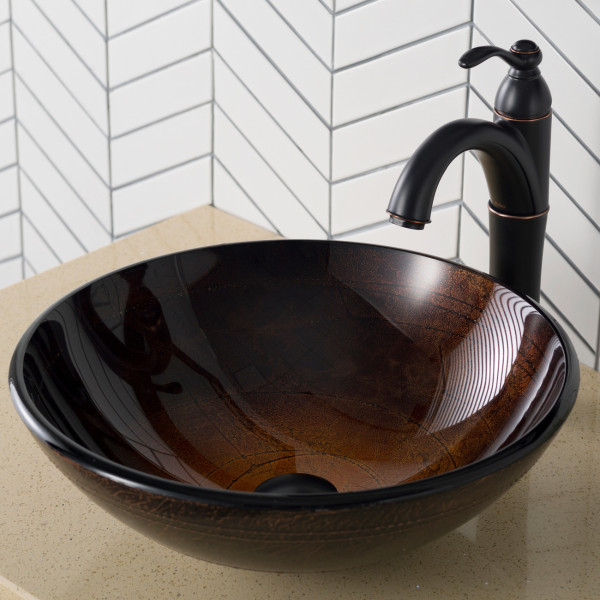 Kraus GV-580 Copper Illusion Glass Vessel Sink with PU-MR Chrome
