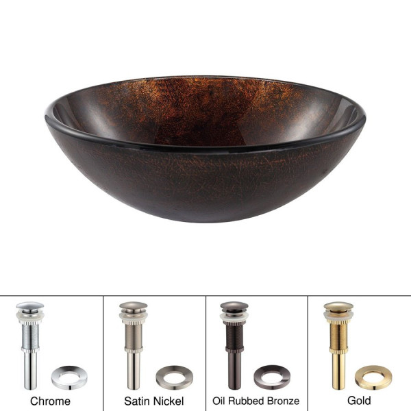 Kraus GV-684 Pluto Tempered Glass Vessel Sink with Pop Up Drain