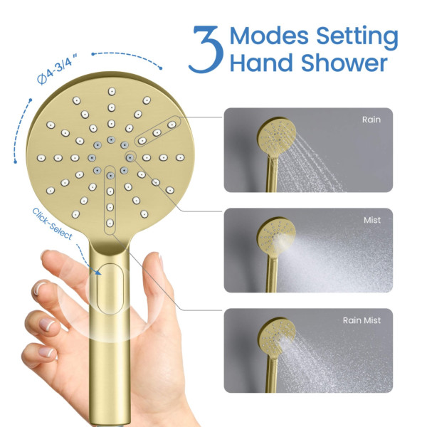 KIBI HS1001BG Circular 3 Settings ABS Handheld Shower Head