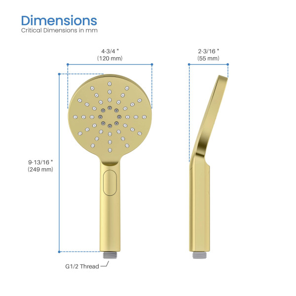 KIBI HS1001BG Circular 3 Settings ABS Handheld Shower Head