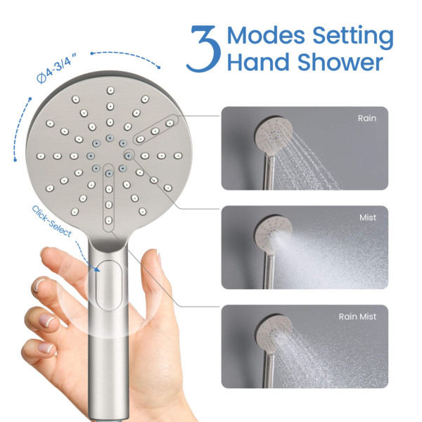 KIBI HS1001BN Circular 3 Settings ABS Handheld Shower Head