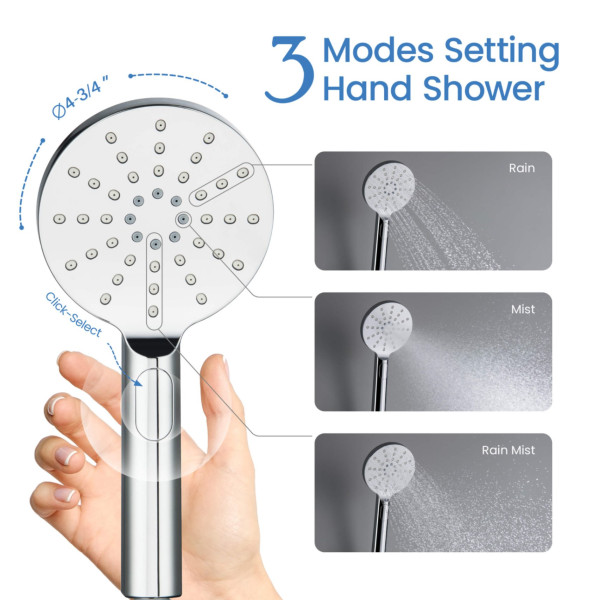 KIBI HS1001CH Circular 3 Settings ABS Handheld Shower Head
