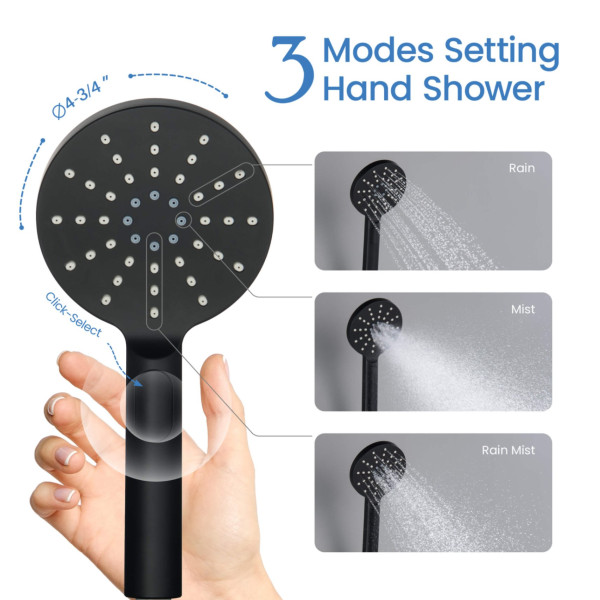 KIBI HS1001MB Circular 3 Settings ABS Handheld Shower Head
