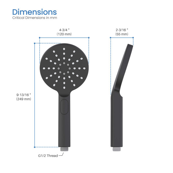 KIBI HS1001MB Circular 3 Settings ABS Handheld Shower Head