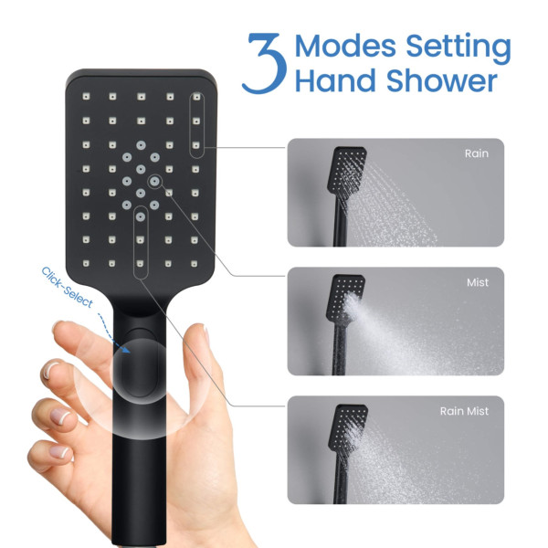 KIBI HS1002MB Cube 3 Settings ABS Handheld Shower Head