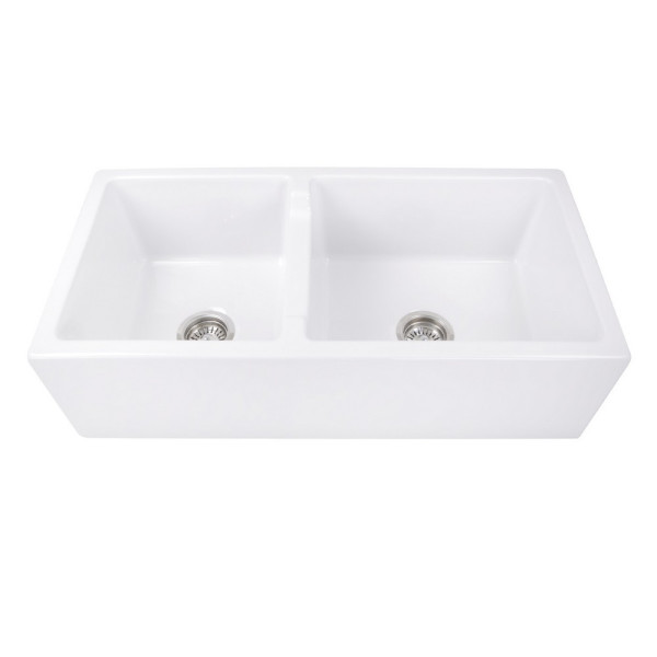 Nantucket Sinks Hyannis-36-DBL 60/40 Double Bowl Farmhouse Fireclay Sink