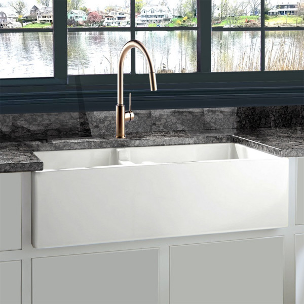 Nantucket Sinks Hyannis-36-DBL 60/40 Double Bowl Farmhouse Fireclay Sink