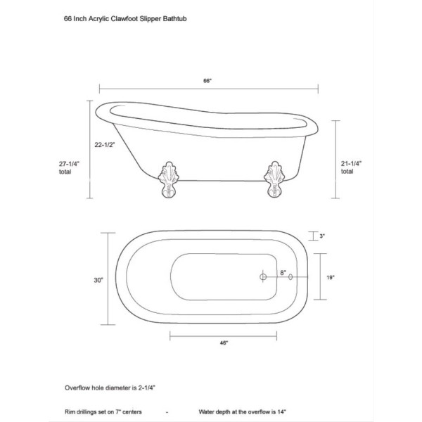 Restoria RS551--P-NH 5 ½ Foot White Slipper Tub with White Feet No Holes
