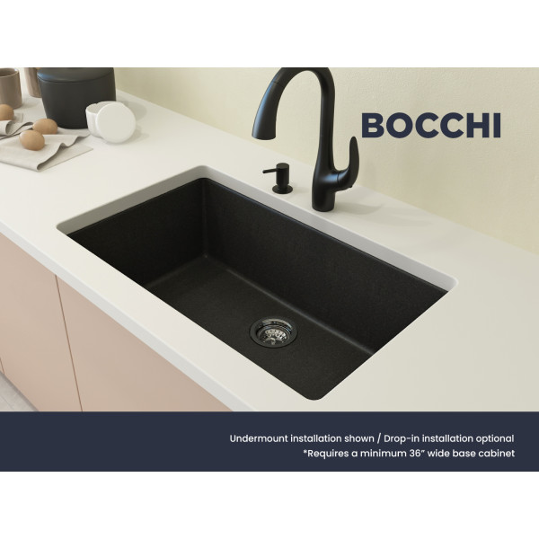 BOCCHI 1604-50-0126 Granite 33" Single Bowl Kitchen Sink with Strainer