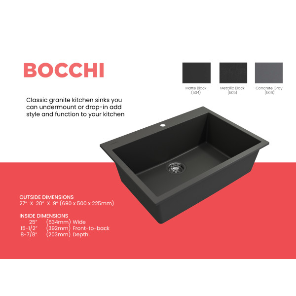 BOCCHI 1634-50x-0126 Campino Uno Dual-Mount 27 Granite Composite Kitchen Sink