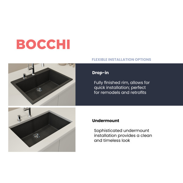 BOCCHI 1634-50x-0126 Campino Uno Dual-Mount 27 Granite Composite Kitchen Sink