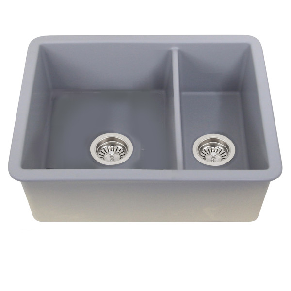 Nantucket Sinks ISFC24x18GR-DB2 Fireclay Matte Grey Double Bowl Dualmount Sink