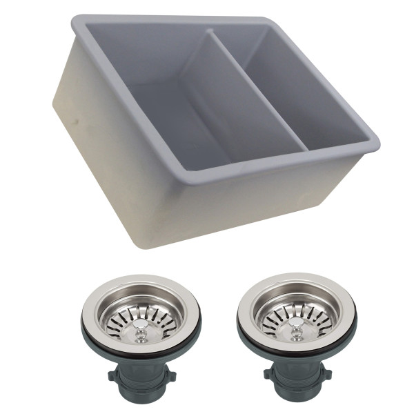 Nantucket Sinks ISFC24x18GR-DB2 Fireclay Matte Grey Double Bowl Dualmount Sink