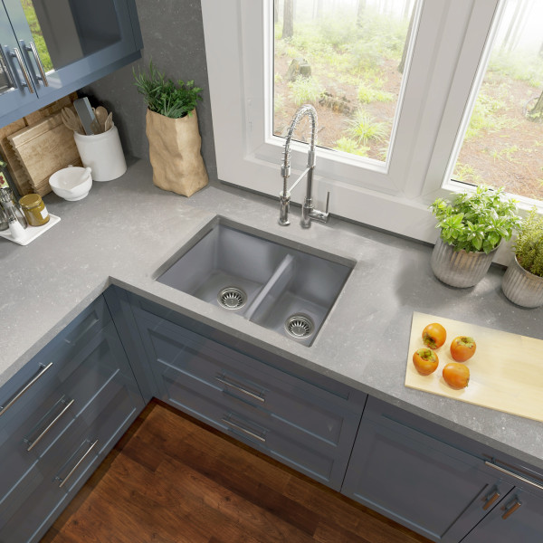 Nantucket Sinks ISFC24x18GR-DB2 Fireclay Matte Grey Double Bowl Dualmount Sink