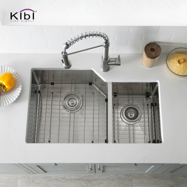 KIBI K1-D32 Handcrafted Undermount Double Bowl Stainless Steel Kitchen Sink
