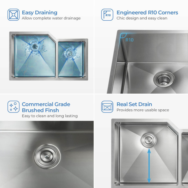 KIBI K1-D32 Handcrafted Undermount Double Bowl Stainless Steel Kitchen Sink