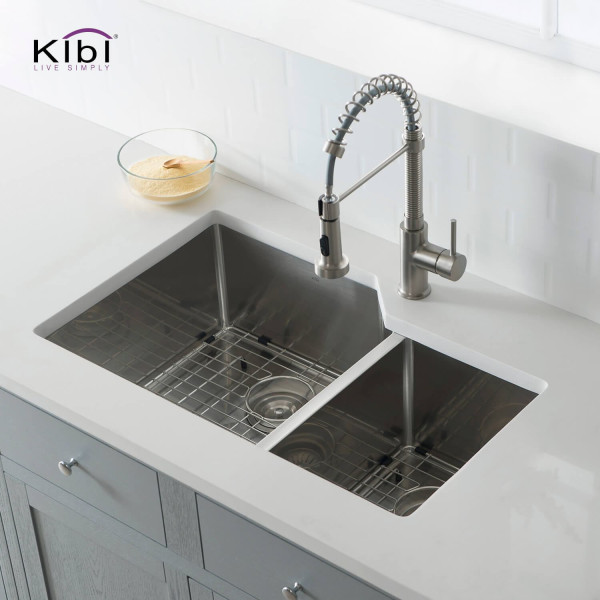KIBI K1-D32 Handcrafted Undermount Double Bowl Stainless Steel Kitchen Sink