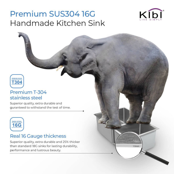 KIBI K1-D32 Handcrafted Undermount Double Bowl Stainless Steel Kitchen Sink