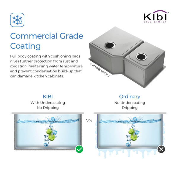 KIBI K1-D32 Handcrafted Undermount Double Bowl Stainless Steel Kitchen Sink