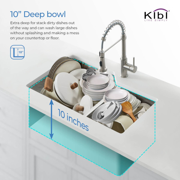 KIBI K1-D32 Handcrafted Undermount Double Bowl Stainless Steel Kitchen Sink
