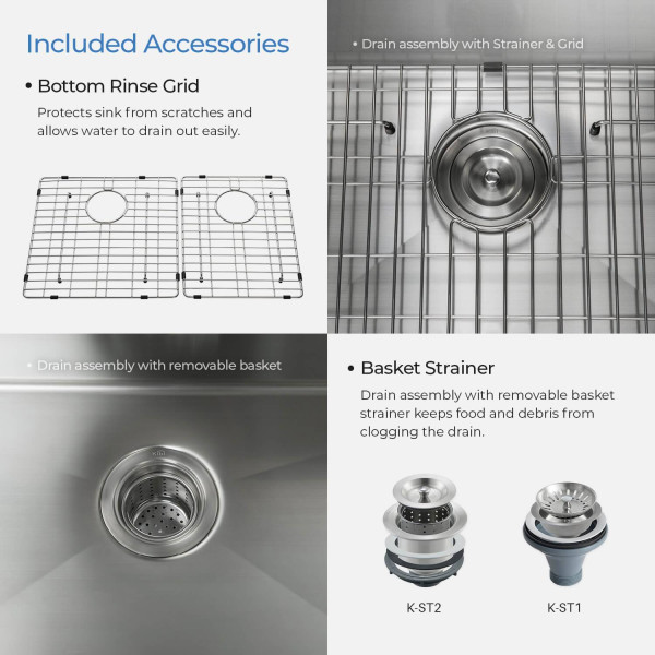 KIBI K1-D33-BS Handcrafted Undermount Double Bowl Stainless Steel Kitchen Sink