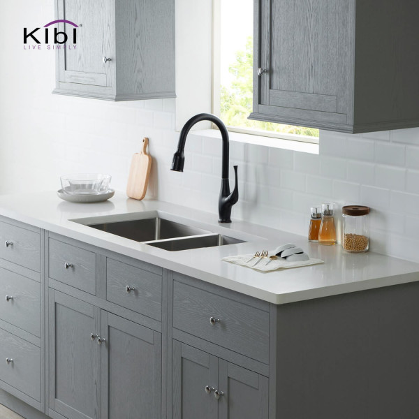 KIBI K1-D33-BS Handcrafted Undermount Double Bowl Stainless Steel Kitchen Sink